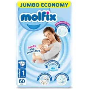 حفاضات مولفكس للأطفال رقم 1 حديثي الولادة 60 قطعة Molfix Baby Daipers NO.1