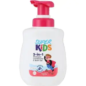 Super Kids Shamp, Conditioner & Bath 3 in 1 (Strawberry) 500ml شامبو، بلسم، وحمام للأطفال سوبر كيدز 3 في 1 (فراولة)